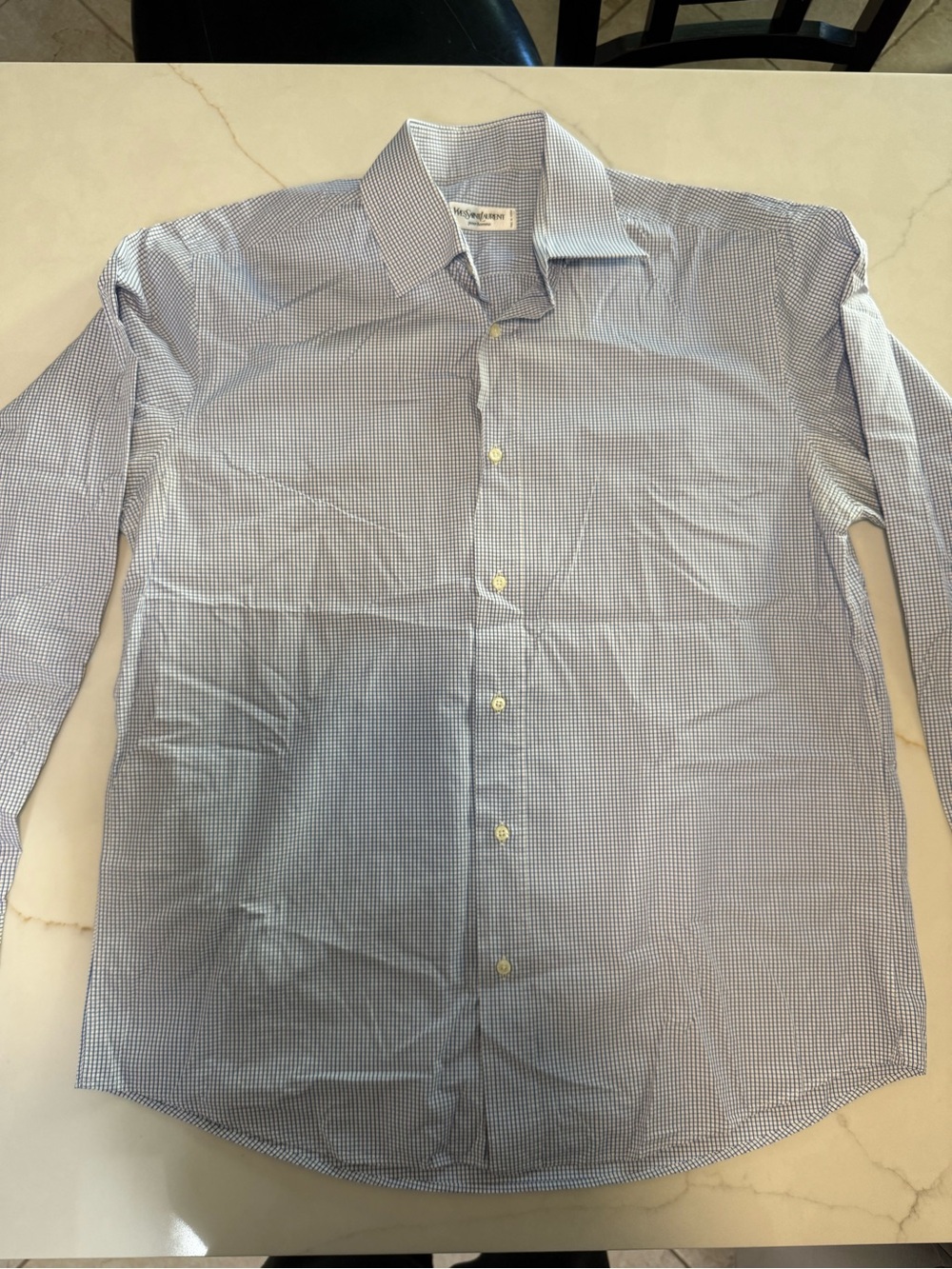 Yves Saint Laurent Men’s Blue Check Dress Shirt Size 17 43